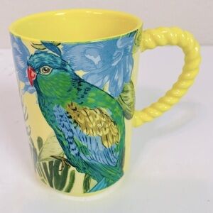 Anthropologie Pluma Hand Painted Parrot Mug W/ Rope Handle 14oz